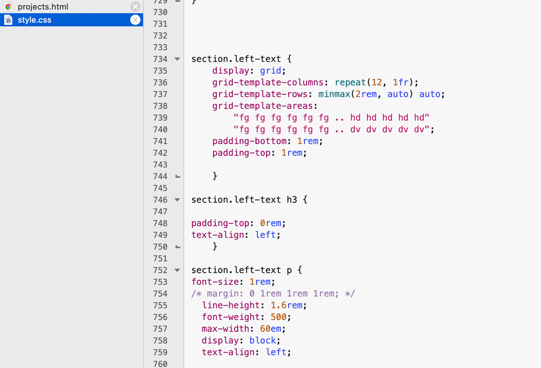 screenshot of the piece of code for building a grid on BBEdit