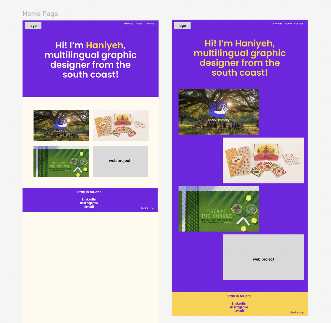 screenshot of home page layouts on figma