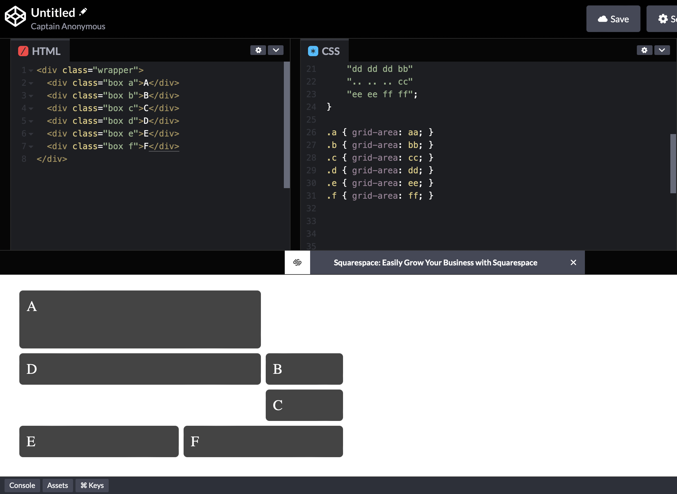 screenshot of my experimenting on CodePen