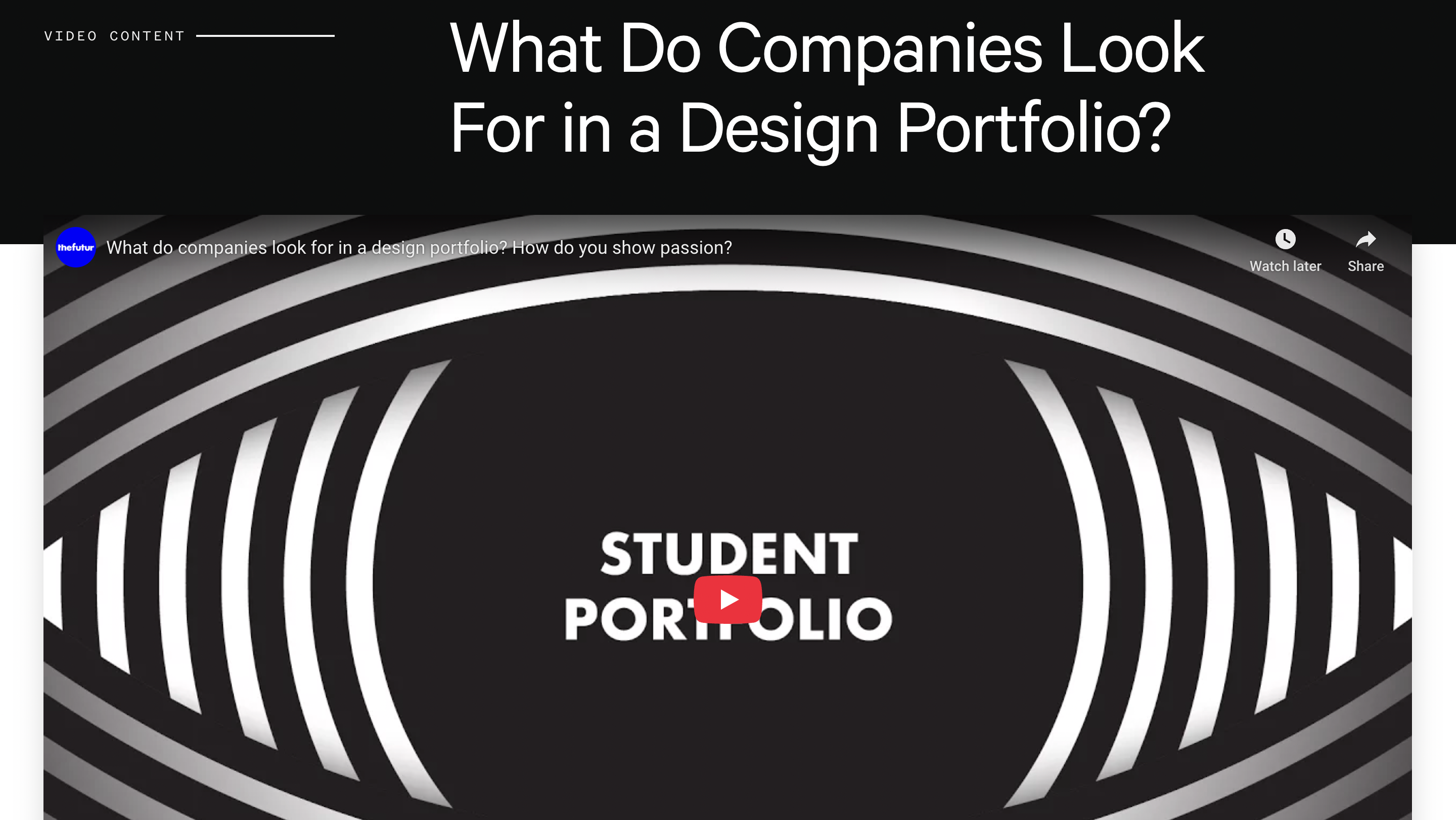 screenshot of a video on what companies look for in portfolios