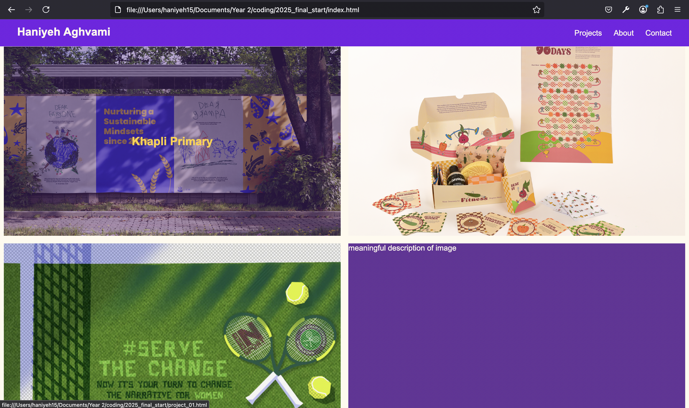 an image of the hover effect in action on my website