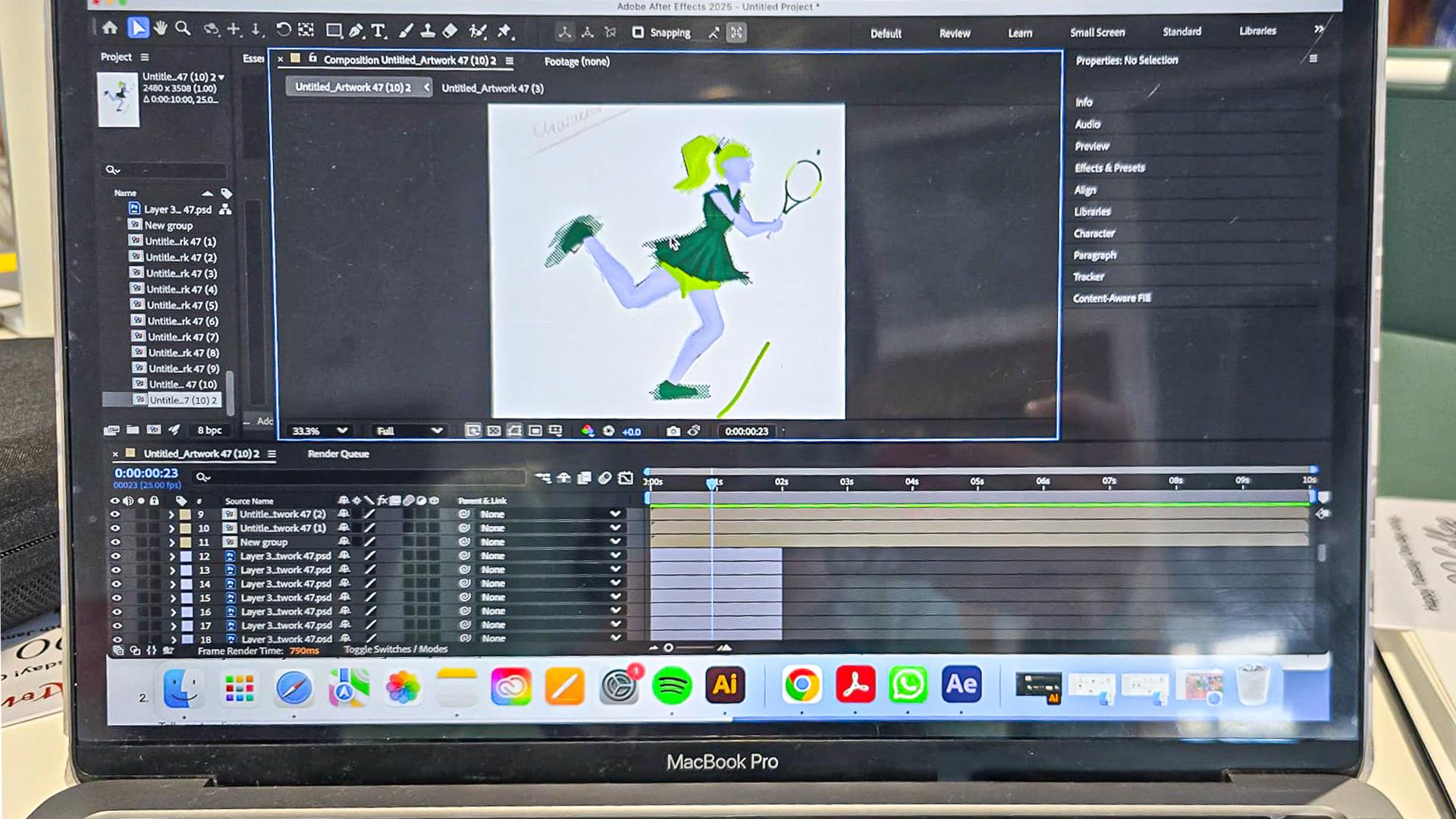 image of my laptop screen showing construction the character animation using Duik Angela