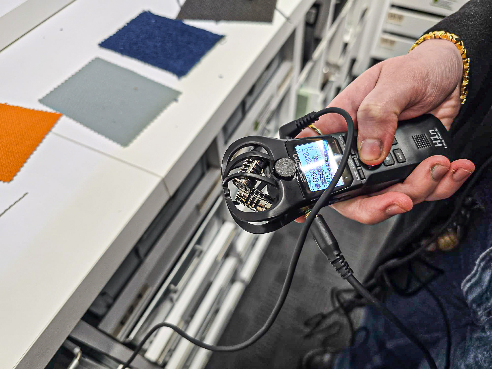 image of Esme experimenting with sound recording